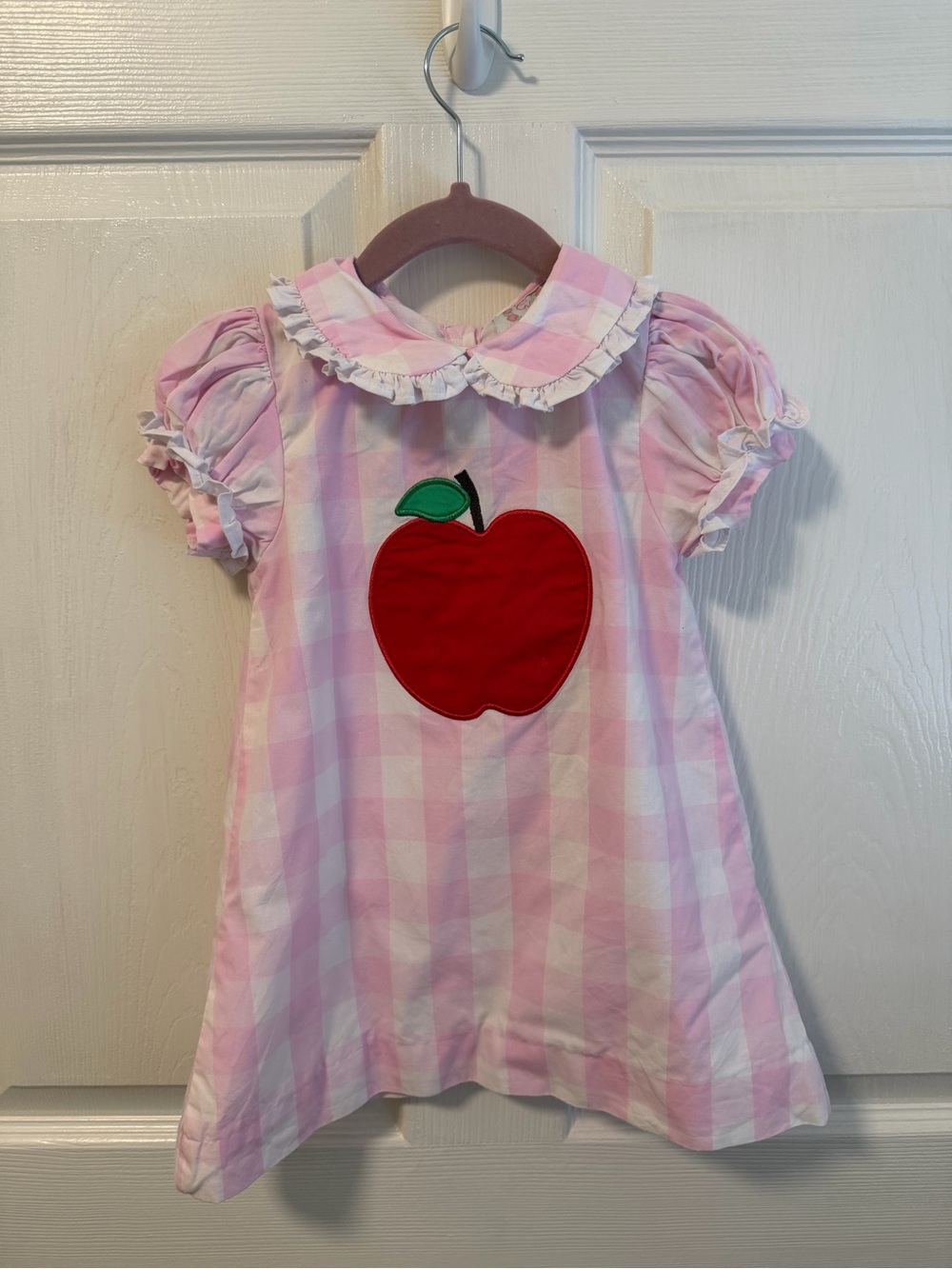 Cecil and Lou Pink and White Gingham Dress with Apple